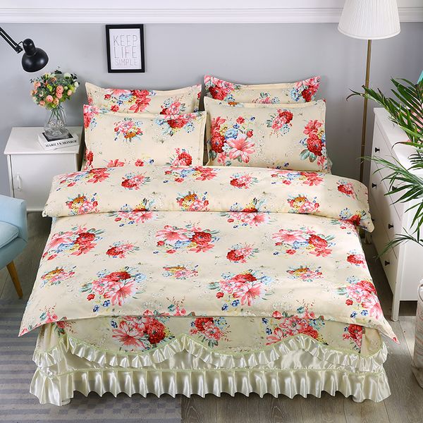 

chinoiserie elegent blossom print duvet quilt cover  king size ultra soft flowers ruffled bedding set bedskirt pillowcase