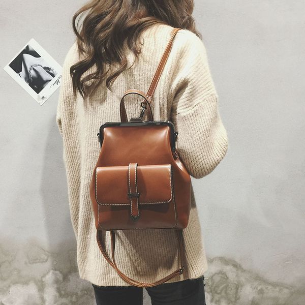 

retro hasp back pack bags pu leather backpack women school bags for teenagers girls luxury small backpacks