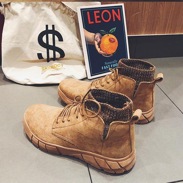 

nice autumn new fashion mens boots work boots high british style ankle lace up boot hiking traval desert mens casual shoes, Black