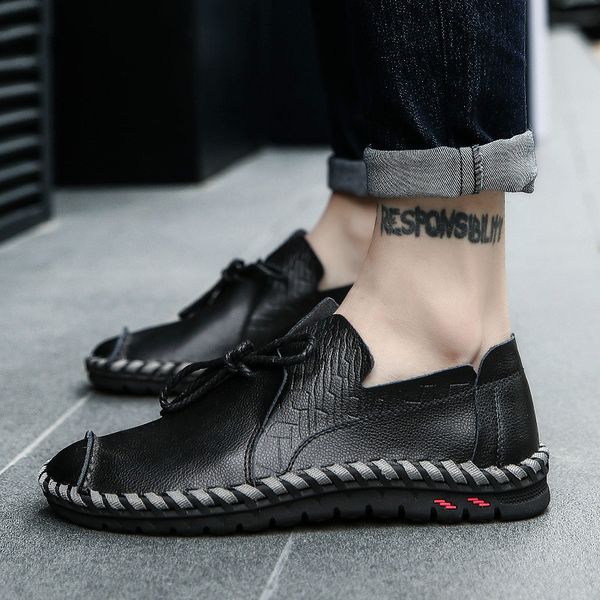 

fashion 2020 sneakers man shoes leather flats moccasin man summer ultralight loafers lazy shoes large sizes 38-50, Black