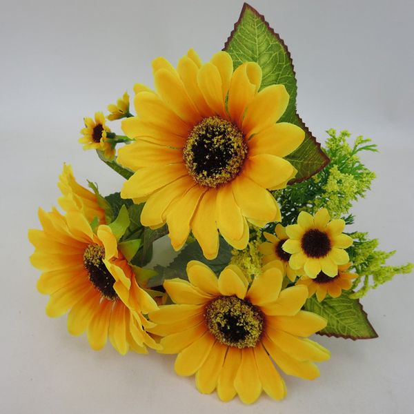 

7 heads plastic sunflower artificial flower fake flores bouquet simulation plastic flowers decorate party wedding decoration p20