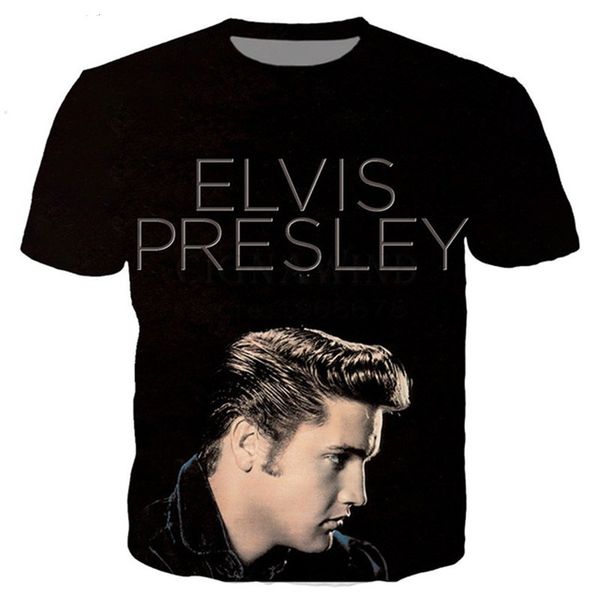 

новая мода мужчины / женщина поп-кинг элвис пресли забавная футболка с 3d-принтом повседневная с коротким рукавом смешная футболка футболки, White;black