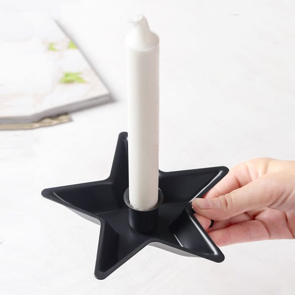 Handmade Black Wrought Iron Star Taper Candle Holder Rustic Heart Shaped Metal Single Candle Stand For Living Room Centerpiece Decor Floor Candle