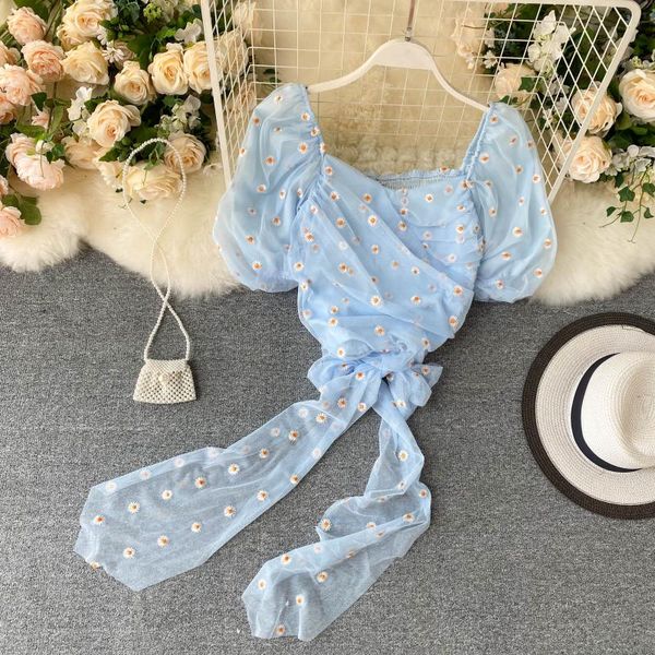 

женщины daisy short mesh tops lady ins 2020 мода новый женский летний сексуальная элегантный blusas mujer de moda l961, White