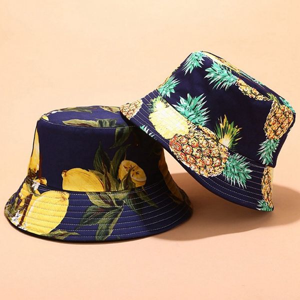 

2019 two side reversible fruit cherry bucket hat for men women fisherman hat panama bob summer pineapple,watermelon,cherry