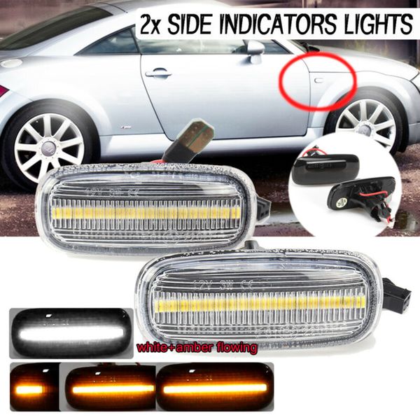 

2pcs white+amber car dynamic flow led side marker signal indicator light for a3 s3 8p a8 8n side turn signal light