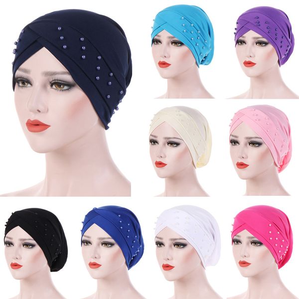 

turban women muslim ruffle hat ruffle cancer chemo hair beading india hats beanie bandanas head wrap headwear cap, Blue;gray