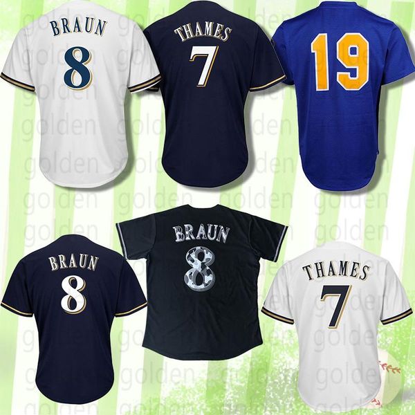 

Milwaukee Jersey Brewers 19 Robin Yount 8 Ryan Braun 7 Eric Thames 100% Stitched High-quality Top quality