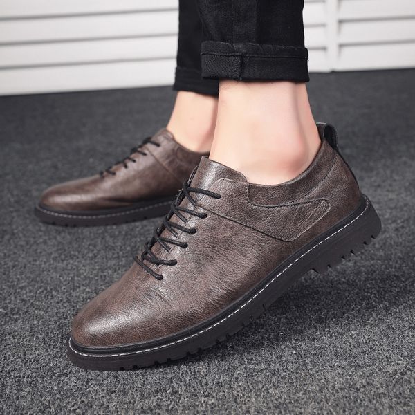 

men genuine leather shoes lace-up young men casual outdoor summer hole breathable trend sneakers mens loafers shoes %, Black