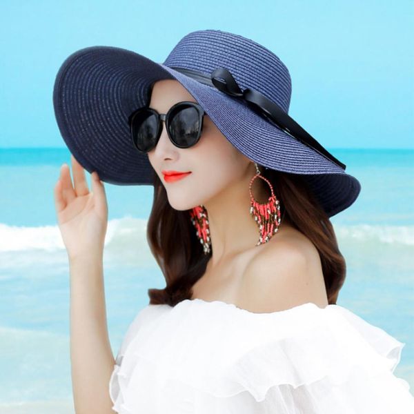 

missky women summer sun hat summer protection all matching breathable foldable straw cap beach hats for female, Blue;gray