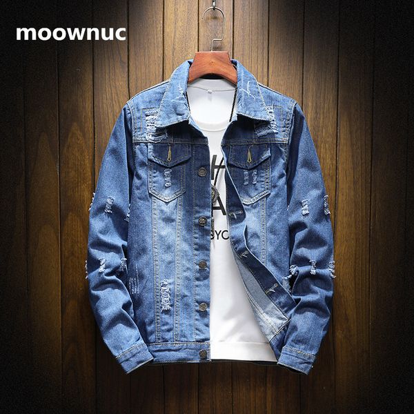 

2019 new men's spring autumn coats men denim jacket blue cotton dress mens jean jackets plus size m-5xl hole coat men, Black;brown