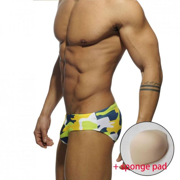 

new men's cup swim wear fashion printed swimming suits sponge pad enlarged u-pouch bag swimming briefs