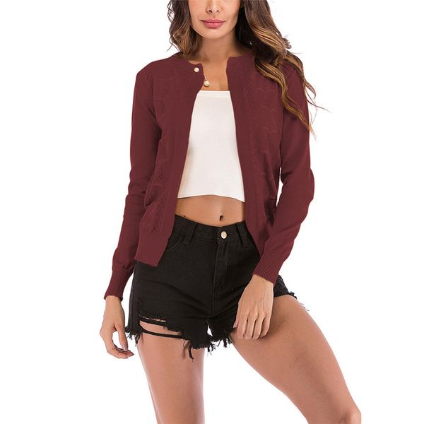

women jackets and coats size plus women openwork solid knit cardigan round neckline pearl button short coat outwear, Black;brown
