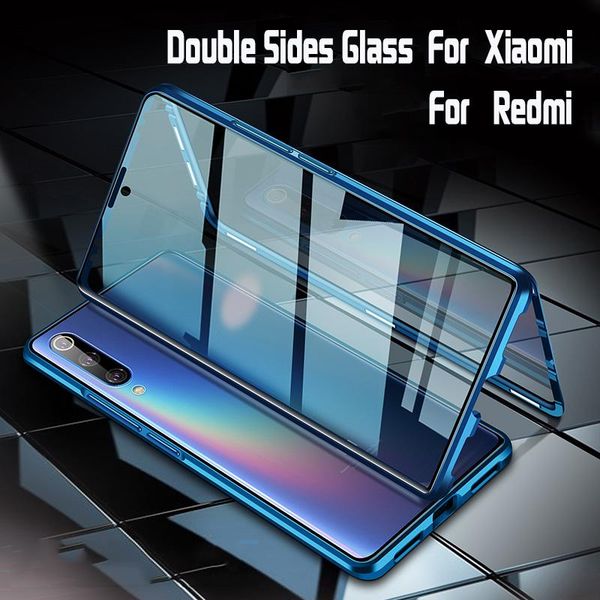 

magnetic adsorption metal case for xiaomi 9 lite 9t pro 8 se cc9 a3 9h double sided tempered glass film redmi note 8 7 pro 8t f1