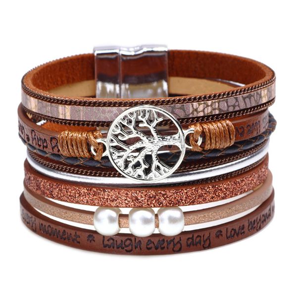 

wholesale 10 pcs silver plated multi layer leather tree of life handmade weave bracelet personalized jewelry, Black