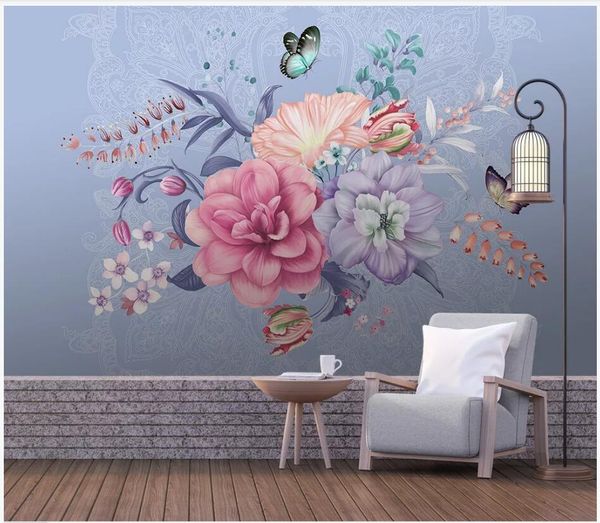 

wdbh 3d p wallpaper custom mural simple hand-painted floral butterfly marble decor living room wall paper for walls 3 d