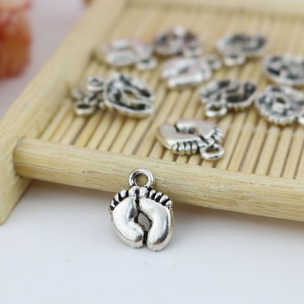 

50pcs 10*13mm zinc alloy metal charms antique silver plated baby feet pendants necklace diy beads jewelry findings, Bronze;silver