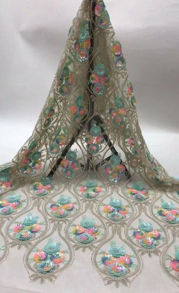 

french lace fabric 5 yards 3d embroidery tulle lace fabric with sequins and beaded appliques for party dpw1391, Pink;blue