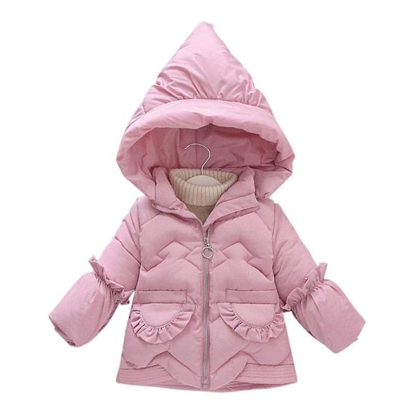 

Pure Zipper Hoodies Ruffled Kids Girls Personality Down Outwear Comfort Soft Long Sleeves Coat Thickened Winter Outfit