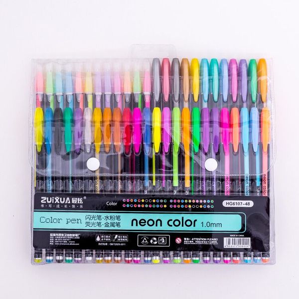 

48 colors gel pens set, glitter gel pen for coloring books journals drawing doodling art markers, Black;red