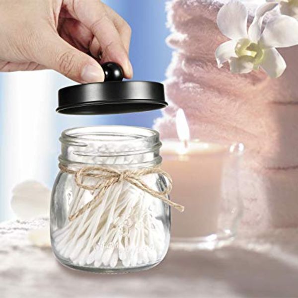 Mason Jar Banho Apothecary Jars Vanity Organizer- Quinta rústica Decor Q-tip Dispenser Titular vasilha de vidro para Cotonetes - Não Jars