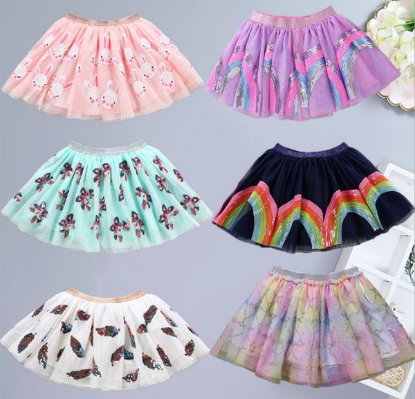 

wholesale cute skirt for baby girls sequins cartoon unicorn rainbow feather fashion skirt children clothes wn001