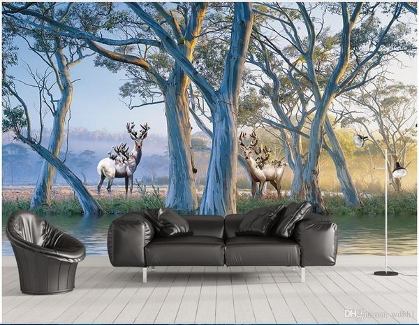 

3d room wallpaper cloth custom p european beautiful forest big tree elk oil painting wallpaper for walls 3 d wall covering