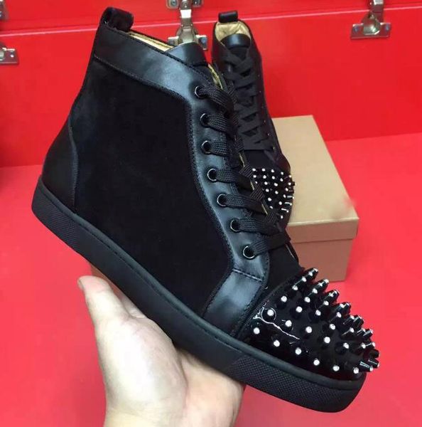 

new designer shoes studded spikes fashion red suede leather men women flat bottoms luxury party lovers sneakers size 35-47, Black