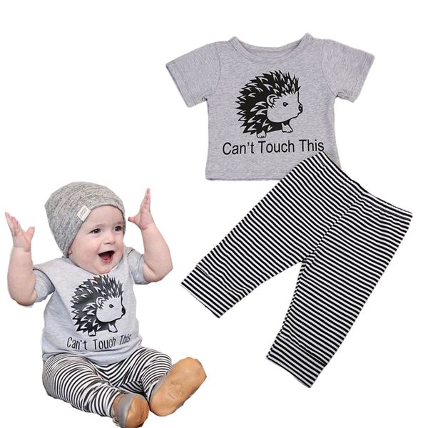 

baby clothing sets kids newborn baby boys girls short sleeve hedgehog t-shirt +striped pants infant clothes outfits sets, White