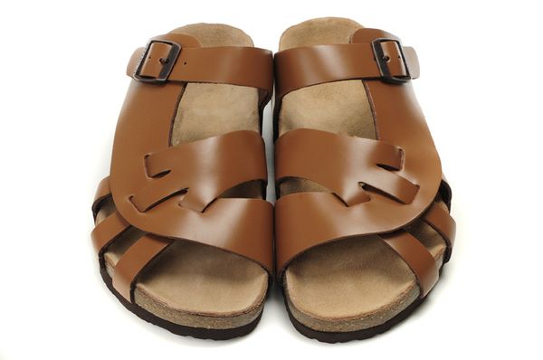 

new famous brand arizona flat sandals men's women comfortable shoes female single buckle slipper genuine leather slippers with orignal, Black