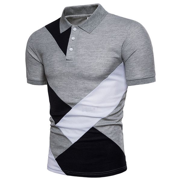 

new casual style polos men summer urban fashion geometry patchwork pattern mens slim short sleeved polos, White;black