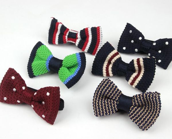 

wholesale woolen yarn knitted bow tie kids fashion baby performance knit bowties for children cute stripes dots child butterfly, Black;gray