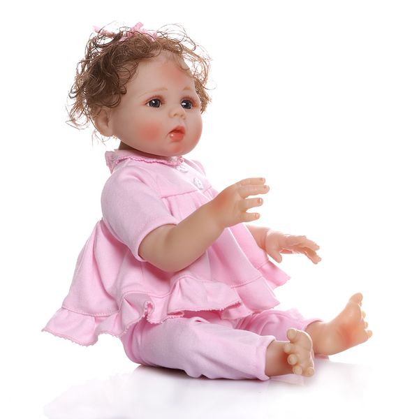 

new 48cm premie baby size realistic reborn bebe full body soft silicone cuddly baby anatomically correct bath toy in pink dress