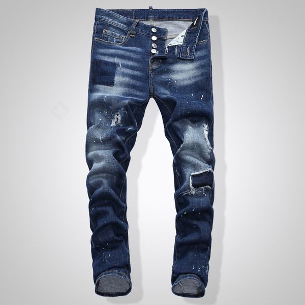 

2020 fashion men's distressed ripped jeans famous fashion cool designer slim motorcycle biker causal mens skinny jeans men pants, Blue