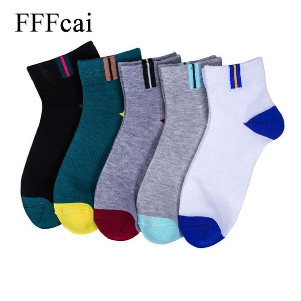 

fffcai 5 pairs men sport socks anti-bacterial deodorant male basketball running socks outdoor sock meias calcetines, Black