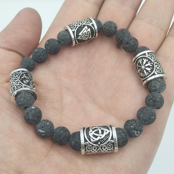 

antiquing silver rune beads retro lava stone beads viking rune alloy bracelet for men new women bangle jewelry, Golden;silver