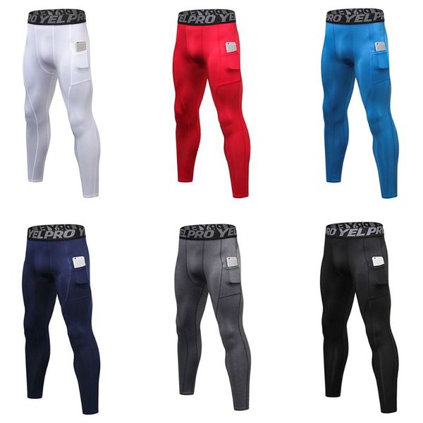 

mens plus size solid color compression long pants pockets cool dry sport leggings elastic letters waistband baselayer running ti