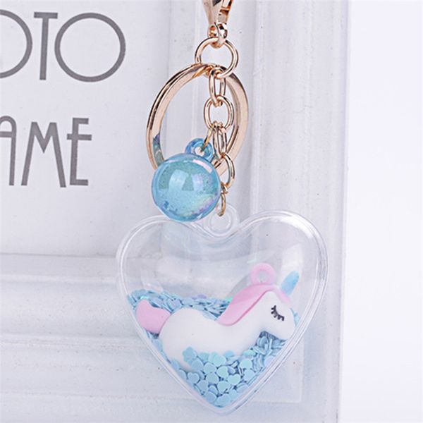 

fashion unicorn heart pendant keychain for fantasy girl creative acrylic flash liquid keyring car key charms birthday gift, Silver