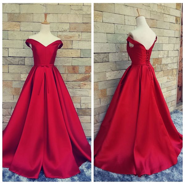 

2019 off shoulder a-line prom dresses sweep train long lace up back ladies evening party gowns special occasion party gowns simple, Black