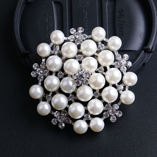 

rhinestone pearl flower wreath safety pin scarf gown hat clip fasten holder, Gray