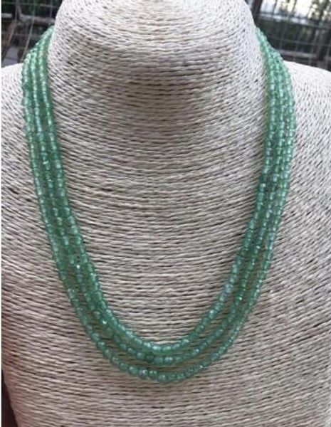 

beauty natural 3 rows 4mm faceted green aventurine gems beads necklaces 17-19'', Silver