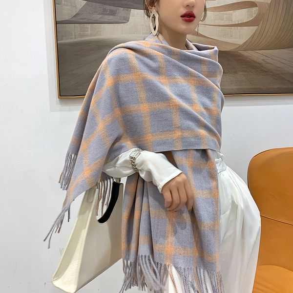 

2019 plaid зима женщины кашемир шарф платки и палантины женский foulard хиджаб шерсть палантины шарфы бандана cachecol, Blue;gray