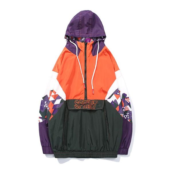 

vintage color block patchwork windbreaker jackets men 2019 hip hop casual streetwear fashion full zip up jacket coats, Tan;black