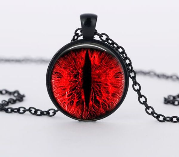 

suteyi red cat eye necklace charms dragon eyes p glass cabochon pendnat handmade black chain necklaces women men jewelry, Silver
