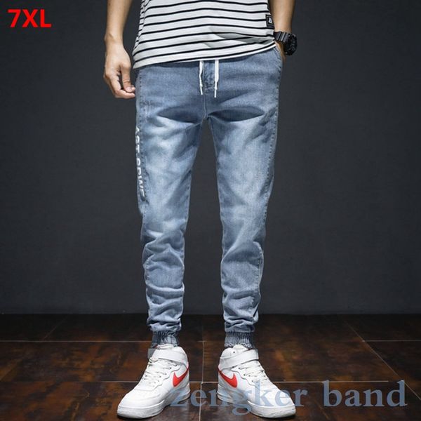 

spring xl jeans men's stretch straight ankle-lenth pants loose men's pants plus size jeans nine-point, Blue