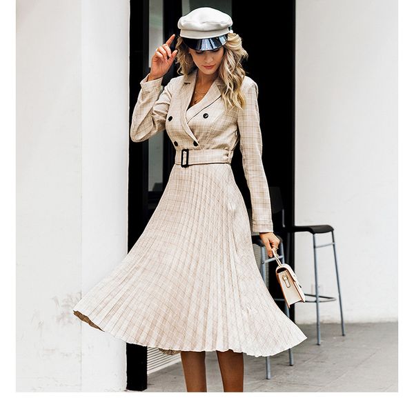 

women designer dress work clothes european and american style suit plaid wild commuter a word skirt fashion casual new arrive, Black;gray