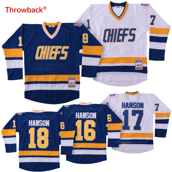 

hanson brothers #16 #17 #18 charlestown chief slap swhite blue movie hockey jerseys ing, Black;red