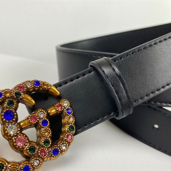

rj127 women's leather versatile color buckle cowhide casual decoration gg women's leather versatile color buckle cowhide diamond d, Black;brown