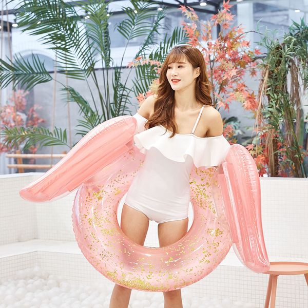 

pvc bling lightweight outdoor transparent angel wing inflatable summer pool float women party toy safe swimming ring portable