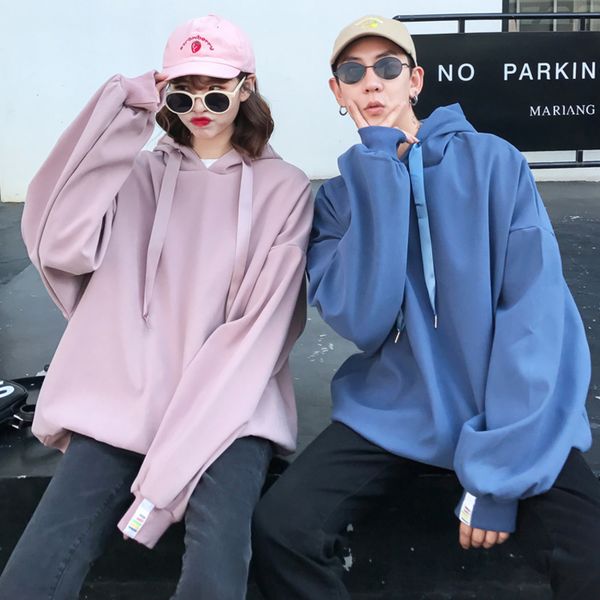

autumn new hoodies men fashion solid color casual hooded pullover man streetwear wild hip hop loose couple sweatshirt s-2xl, Black